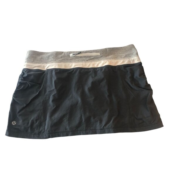 Lululemon Run: Energy Skirt Skort Drawstring Ruched Striped Gray 8 - Picture 2 of 3